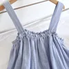 Summer Style Ladies Pajamas Two-piece 100%Cotton Crepe Suspender Shorts Vest Suit Sweet And Loose Home Service Sexy Pjs 220329