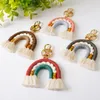 Weaving Rainbow Keychains for Women Boho Handmade key Holder Keyring Macrame Bag Charm Car Hanging Jewelry Gifts 17 colors