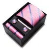 Bow Ties Drop Luxurious 8 Cm Silk Tie Hanky Pocket Squares Cufflink Set Clip Necktie Box Khaki Gift For BoyfriendBow