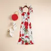 Women's Runway Dress Spaghetti Straps Lace Up Bow Ruffles Printed Fashion High Street Holiday Dresses Vestidos