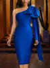 캐주얼 드레스 섹시한 어깨 무도회 드레스 여자 바디콘 리본 파티 저녁 생일 큰 크기 네이비 블루 우아한 숙녀 유명인