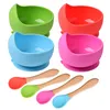 2PCSSet Silicone Baby Feeding Bowl Table Seary för barn Vattentät sugskål med skedbarn Disker Köksartiklar Baby Stuff 220715