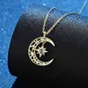 Moissanit Diamant 14K Rose vergoldet 925 Sterling Silber Mond Stern Anhänger Halskette für Frauen Mädchen edlen Schmuck