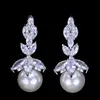 Mode Vinatge Charm Designer Boucles d'oreilles AAA Zircone Cubique Cuivre Blanc Vert Bleu Goutte d'Eau Peal Rose Or Argent Perle Boucles D'oreilles Dangle pour Femmes Mariée Mariage