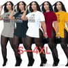 Kvinnor plus storleksdesigners kläder 2022 Sommarspårspår Brev tryckt t-shirt mesh rena yoga byxor två bitar outfit set s-4xl