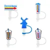 10pcs / set dutch bros paille toppers couverture moules breloques en silicone pour tumbers Réutilisable Splash Proof boire bouchon anti-poussière décoratif 8mm tasse de paille