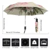 Vintage Shabby Floral Print Women Rain Paraply Chic Pink Rose Three Folding Girl Dålig bärbar automatisk Parapluie 220426