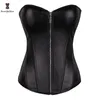 Push Up Women Black Faux Leather Bustier Burlesque Basque Fancy Dress Corset med G String 834 220524