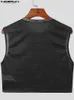 INCERUN Mode Männer Tank Tops 1 Patchwork Shiny Oneck Ärmel Crop Tops Durchsichtig Streetwear Party Nachtclub Westen 7 220527