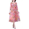 Kobiety boho print kwiatowy szyfon sukienka Midi Koreańska vintage przyczynowa sukienka przyczynowa wiosna lato światło elegancka plaża Sundress 220516