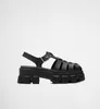 Tasarımcı-Kadınlar Yaz Tasarımcıları Sandalet Yüksek Topuklu Takozlar Flats Köpük Kauçuk Üçgen Sandalet Monolith Fırçalanmış Siyah Deri Sandalet Lüks de