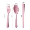 3pcs/set Travel Cutlerys Portable Cutlery Box Wheat Straw Fork Spoon Student Dinnerware Sets Kitchen Tableware C0419