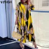 Bohemian Printed Dress VONDA Women Long Sleeve Vintage Sexy V Neck Party Maxi Dresses Beach Holiday Vestido Robe Femme 220521