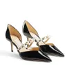 Luxurious Brands Aurelie Sandals Nude Black White Patent Leather Pumps Pearls Strappy Pointed Toe Wedding Party Bridal High Heels EU35-40