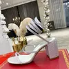 Chunky Heels Sandals 7.5cm Rhinestone Evening Shoes Women High Heeled Luxury Designers RC Cleo Rene Caovilla Crystals Embellished Wraparound Dress Shoe Factory Foo