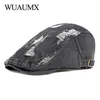 Wuaumx Unisex Retro Casual Uomo Cappelli Primavera Estate Denim Berretti Cappello Donna Cotone lavato Anatra Bocca Visiere Lisca di pesce Berretti piatti J220722