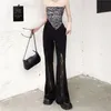 Noir Dentelle Gothique Flare Pantalon Plus La Taille Vintage Fée Grunge Punk Harajuku Pantalon Y2k Foncé Esthétique Emo Alt Vêtements 220325