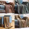 담요 보헤미안 프린지 술과 담요를 던져 다채로운 물결 모양의 줄무늬 패턴 여행 니트 목도리 소파 소파 의자 침대 커버담요