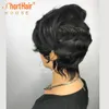 Ombre Borgonha Vermelho Curto Pixie Cut Peruca de cabelo humano Perucas Onduladas Naturais Com Franja Cabelo Remy Brasileiro Para Mulheres Negras Feito à Máquina Completa