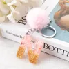 Keychains English Letter Keyring Pink Stone Gold Leaf Resin Keychain With Puffer Ball Words Handbag Charms For WomanKeychains Forb22