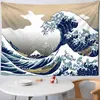 Tapestry Japan Kanagawa Carpet Wall Hanging Wave Bohemian Style Aesthetic Room