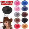 Fashion Vintage Cowboy Hat Western Stile Suede Suede Cappello jazz con cappelli Fedora Accessori per uomini per uomini FY3768 0629