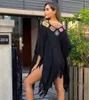 Kvinnors badkläder virkning V Neck Beach Cover Up For Women Black Beachwear Unfixed Flower Party Dress 2022 Summer Bikini Bathing Swim Cov
