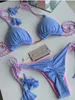 Thong bikini set blå färg baddräkt kvinna sexig baddräkter två stycken bikinis triangel bandage kvinnliga strandkläder 220531