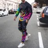 Men's Tracksuits Spring 2022 3D Digital Printing Leisure Two Piece Set Thin Long Sleeve Trousers Milk Silk Men's And Autumn SetMen's