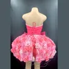 Abbigliamento da palco Carino rosa a forma di rosa Abito corto da donna senza maniche Bownot Compleanno Festeggia outfit Costume da ballo per discoteca XS1094Stage