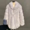女性冬のフェイクファーコート高級デザイナーパッチワークロングファージャケット
