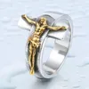 10pcs Jesus Cross Ring for Men's Index Band Ring Ring Retro Religious Jóias Religiosas