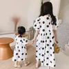 Summer Korean Style Fashion Dot Family Matching Dresses Mamma och dotter Kort ärm Hög midja Casual Dress