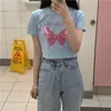 ファッションウーマンTシャツトップヴィンテージバタフライパンクプリント半袖OワンサイズTシャツ女性長Tシャツ220602