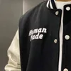 HUMAN MADE Jacket Fleece Casual Embroidery Letters Leather Sleeve Men Women Human Made Baseball Jacket T220816