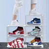 Kunststoff zusammenklappbar magnetische Schuhspeicherbox Transparente Schuhe Display Schubladen Kombination Klapper faltbarer Schuhregalstaubfeuchtigkeitsfeuchtigkeitsdosiger Stapel ZL0537Sea