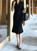 Abiti casual Elegante abito da donna Temperamento nero Formale Vintage Semplice monopetto Slim Midi Pencil Party Commute Femme Mujer Vestid