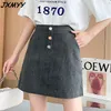 Summer Fashion Color Buttons Anti-Tome Half-Length High midja tunn a-line ren färg kort kjol Jxmyy 210412