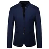 Spring Men's Fashion -knapp Dekorativ blazerrock Kinesisk stil Slim Fit Stand Collar Solid Color Sacka Jacket 220504
