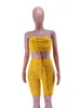 Neon Color dwuczęściowe zestawy Kobiety Aktywne dres letnie koronkowe raski koronkowe Up Up Crop Tops Bandage Bikers Krótki strój Streetwear Suit 220527