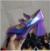 패션- 레이디 리얼 특허 가죽 섹시 레이디 드레스 신발 8.5cm Chinky High Heel Platform Sadals Square Toes Mary Jane 일선 버클