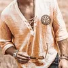 Plus -storlek Mens Tee Shirt Solid Tops Pullover V Neck Laceup Loose Top Summer Holiday Beach Casual Half Sleeve Tops Linen Top 220608