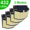 Solar LED Light Outdoor Wall Lamps med sensor Vattentät solljus Powered 3 lägen Spotlight Terrass Patio Garden Decor