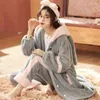 2021 Winter Warm Lounge Zużycie swobodna odzież nocna Kobiety Flanel Kodka Kimono Suknia szlafkoczna