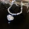 Cadenas encanto gran deslumbrante collar de corazón de diamantes de imitación cúbicos para mujeres de alta calidad transparente Bling Zircon cadena de clavícula colgante cadenas cadena