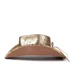 Berretti Uomo Donna Pelle Cappelli da cowboy occidentali Outdoor Oro Rill Brim Cappello Jazz Sombrero Hombre Cowgirl Punk Taglia cintura 58-59 cm Berretti