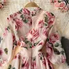 Aibeautyer Summer Casual Short Pullover Dress Chiffon Floral Print V Neck A Line High Waist Mid-Calf Women Dresses 220516