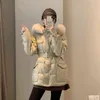 Qingwen Winter Jacket Large Fur Collar Down Jacket Female 2021 Korean Fashion Waist Slim White Duck Down Parka Jaqueta Feminina L220725