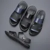 Sandalet yomior yaz yumuşak deri erkek ayakkabı rahat daireler kayma rahat erkek plaj iş flip flop terlik siyah mavi terlik