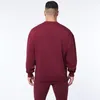 Herrtröjor tröjor vår och höst pullover tröja bomull fast färg casual rund nacke långärmad topp jogger fitness träning